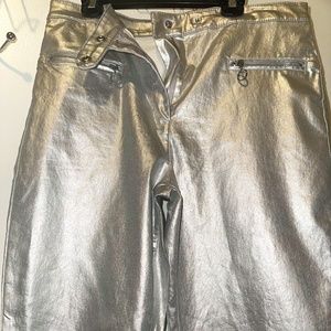Faux Leather Silver Slim Ladies Pants Used Excellent Condition